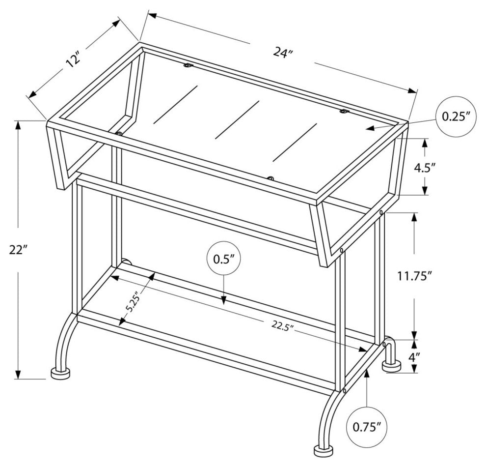 HomeRoots 12" x 24" x 22" Black Metal With Clear Tempered Glass Accent Table