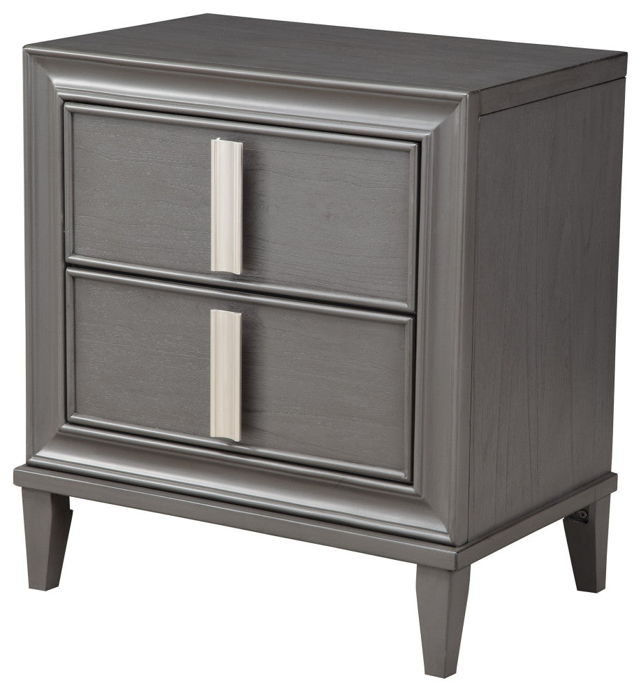 Dark Grey Contemporary 2 Drawer Nightstand