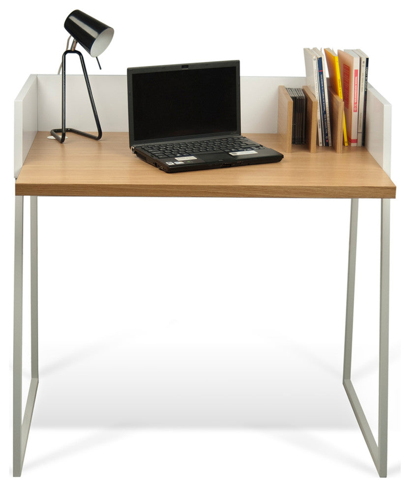 Modern Small Home Office Laptop Table Desk, Oak/White