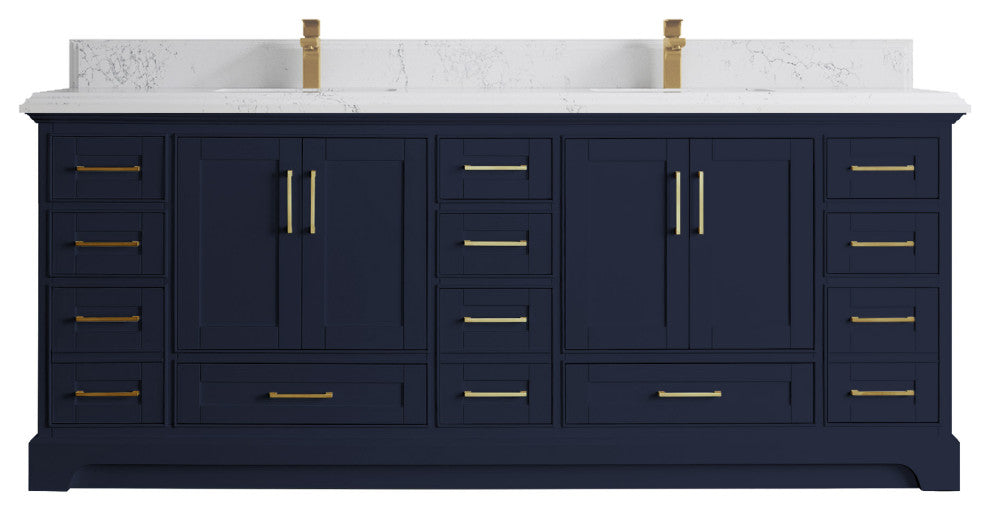 Fenway 84 Double Sink Bath Vanity in Navy Blue 1.5" Empira Quartz