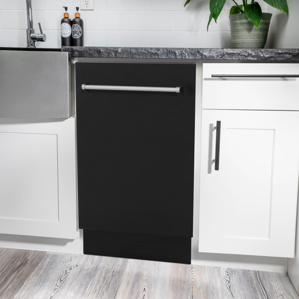 ZLINE 18" Tall Tub Dishwasher, Black Matte With Stainless Steel Tub DWV-BLM-18