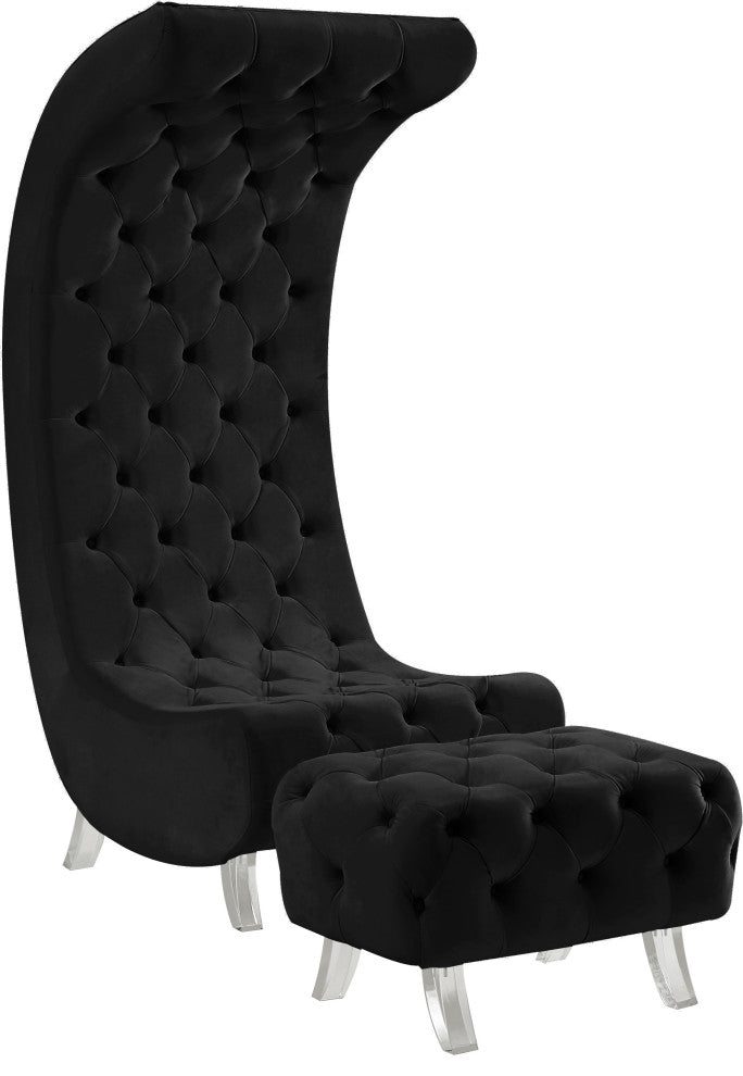 Crescent Velvet Upholstered Rounded Accent Chair, Black