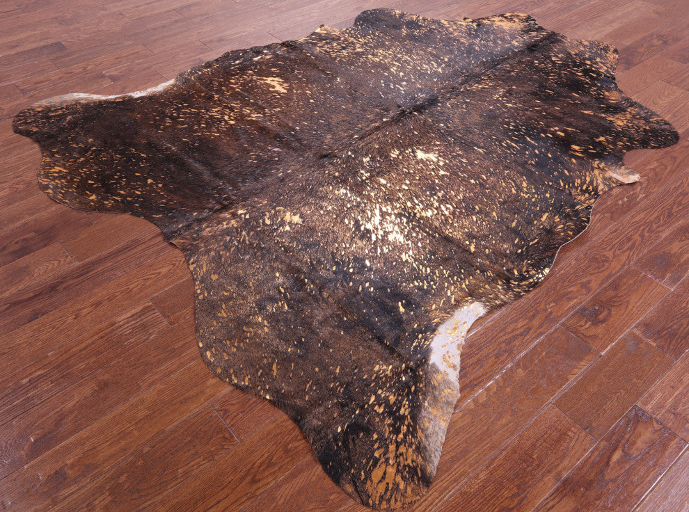 7' 6" X 6' 11" Gold Metallic Cowhide Rug C2080