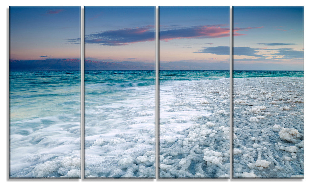 Beautiful Sunrise at Dead Sea, Seashore Canvas Art Print, 48"x28", 4 Panels