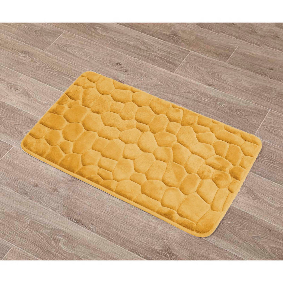 Bath Rug Memory Foam Mat 3D Pebble 32"x20", Yellow Mustard, Bath Mat