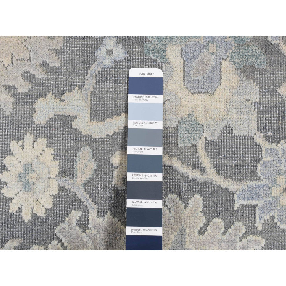 Battleship Gray Hand Knotted Oushak Influence Pure Silk With Wool Rug 8'1"x10'