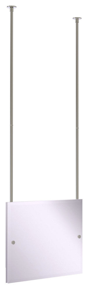 Frameless Landscape Ceiling Hung Mirror with Beveled Edge, Satin Nickel