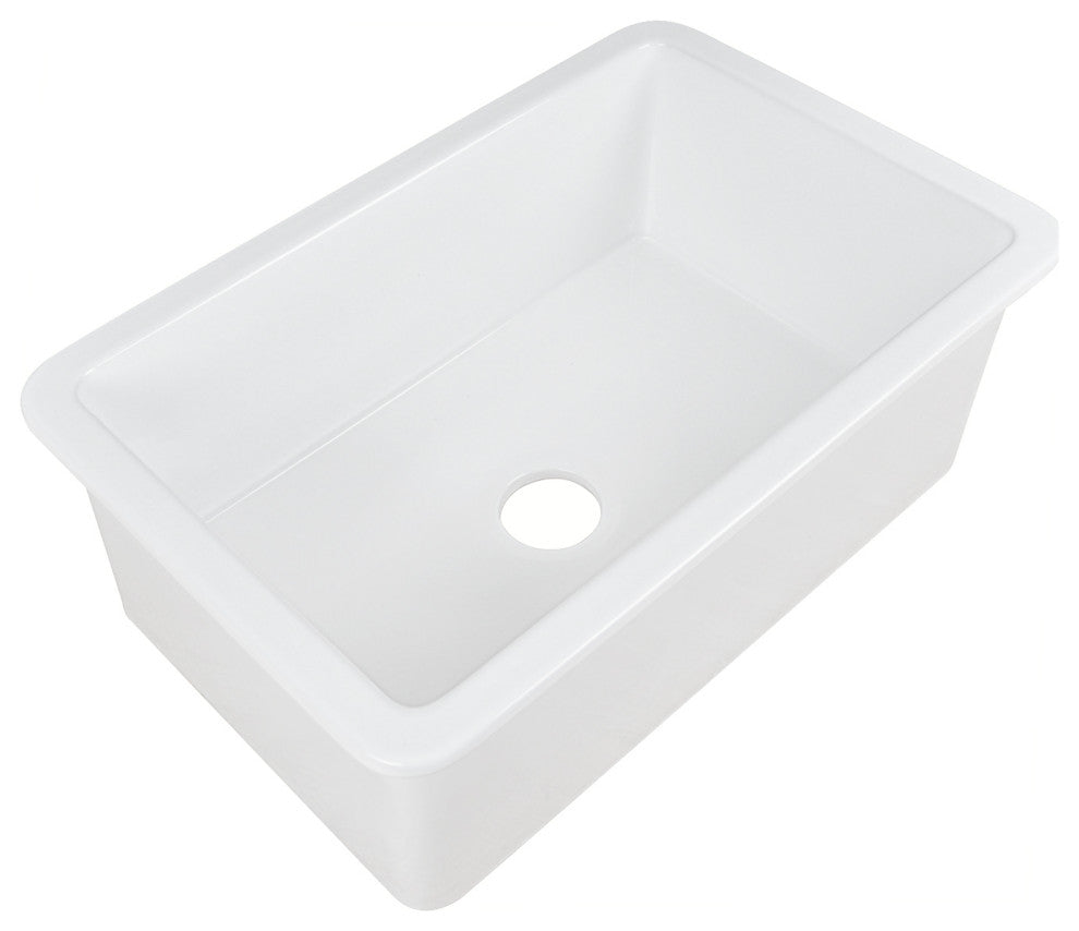 32"L x 19"W Undermount Fireclay Kitchen Sink with Sink Grid and Basket Strainer