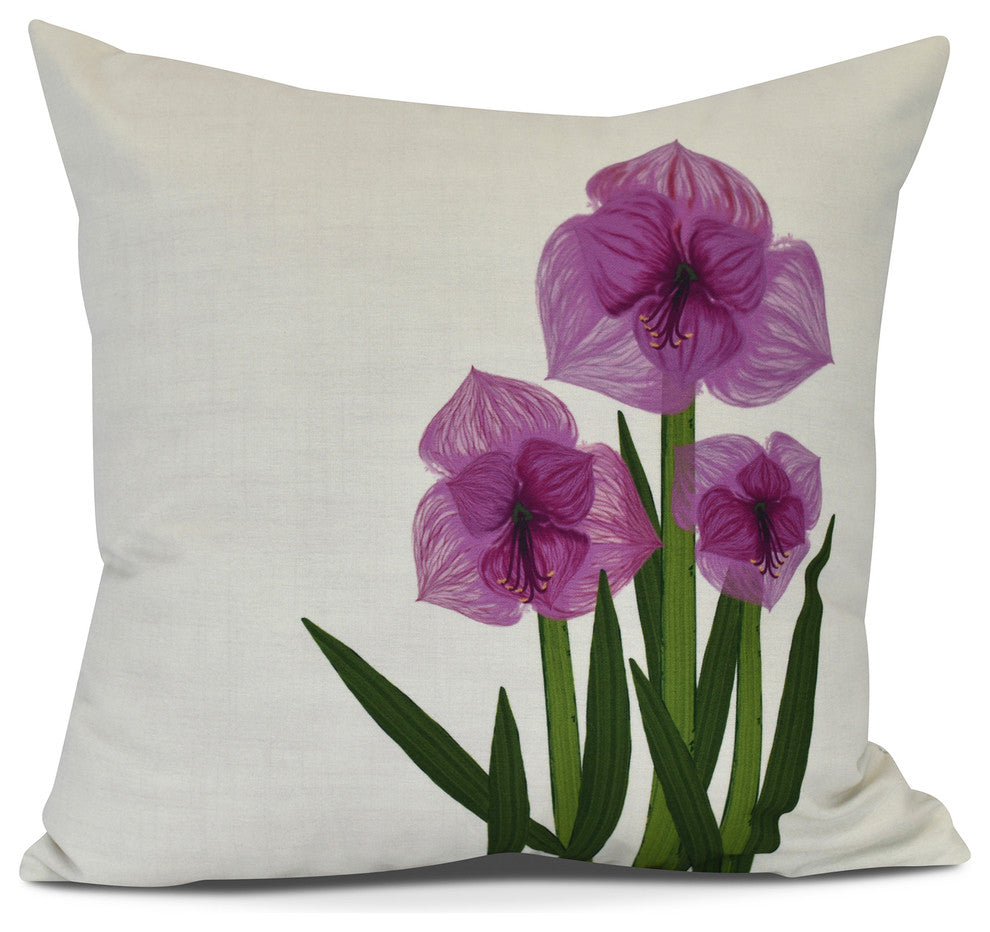 Amaryllis, Floral Print Outdoor Pillow, Purple, 16" x 16"