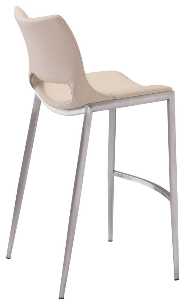 Bar Stool Chair Barstool, Set of 2, Faux Vinyl Leather, Steel, Pink, Silver