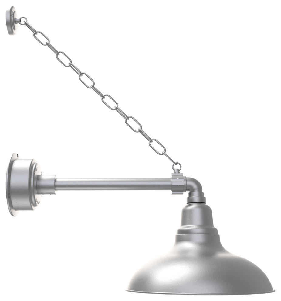 Gooseneck Barn Light With Metropolitan Arm With Chain, Galvanized Silver, 12"