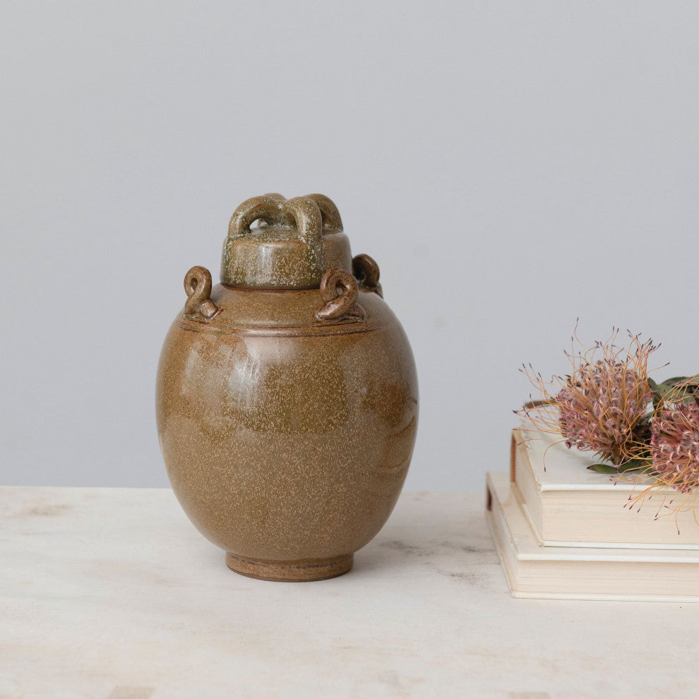 Decorative Stoneware Cachepot, Brown Reactive Glaze