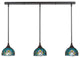3 Light Mini Pendant In Dark Granite, 7" Turquoise Cypress Tiffany Glass