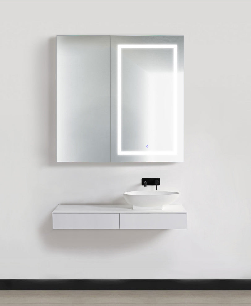 42x42 Recessed Or Surface Mount Medicine Cabinet 8 Shelves, LED, Right