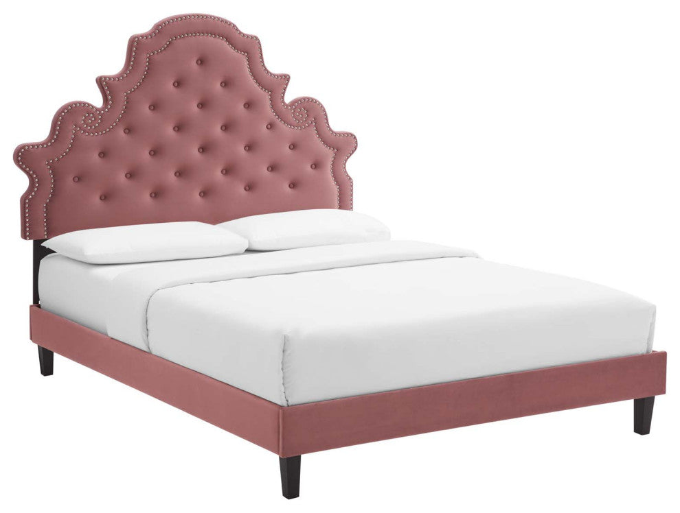 Gwyneth Tufted Performance Velvet King Platform Bed - Dusty Rose