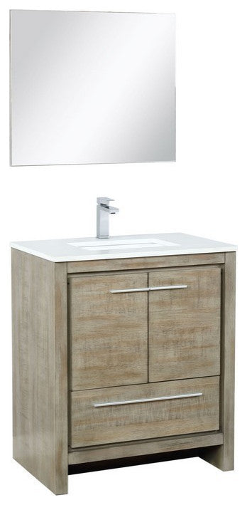 Lafarre Contemporary 30" Rustic Acacia Bathroom Vanity Set, Monte Chrome Faucet