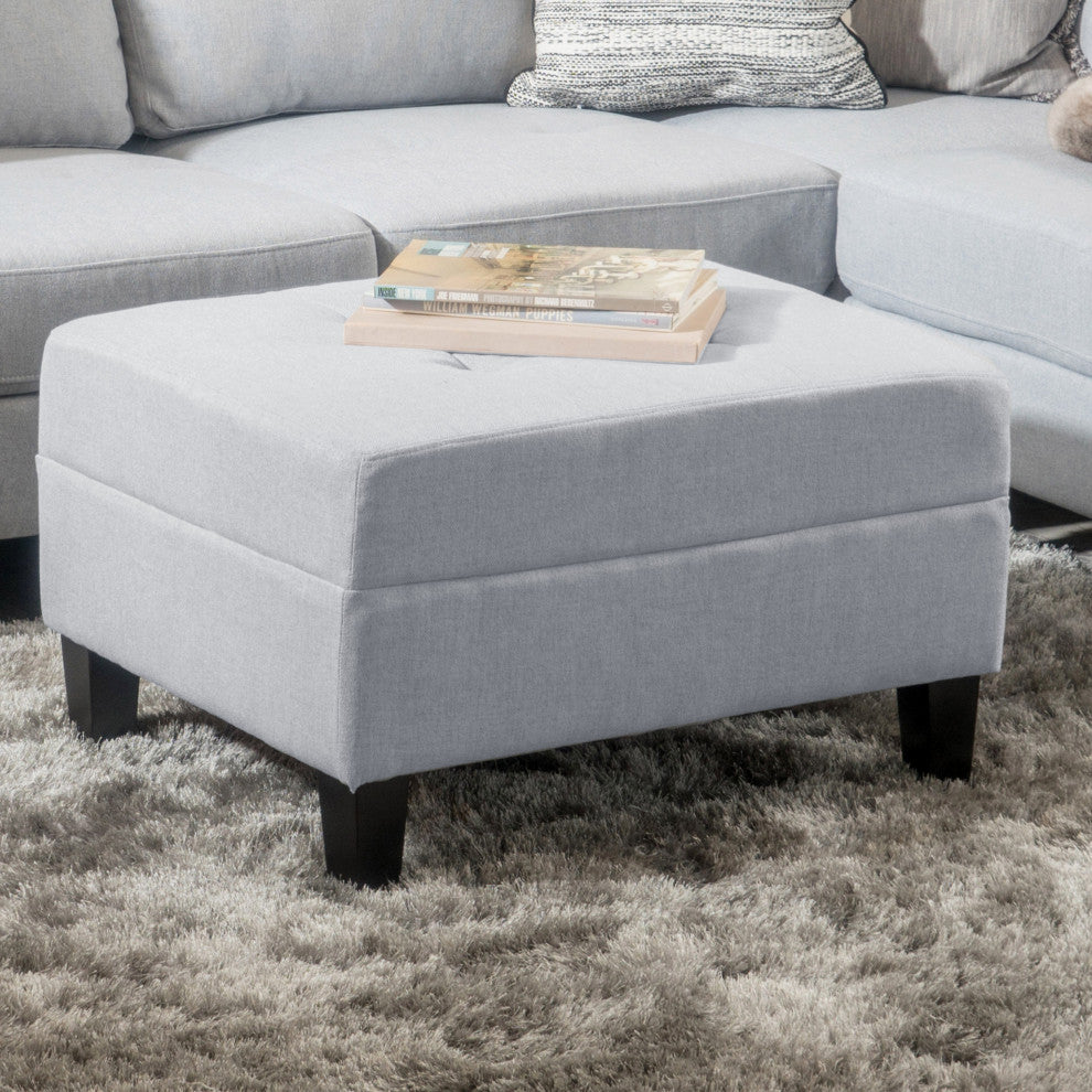 GDF Studio Bridger Mid-Century Tufted Top Cushion Ottoman, Light Gray