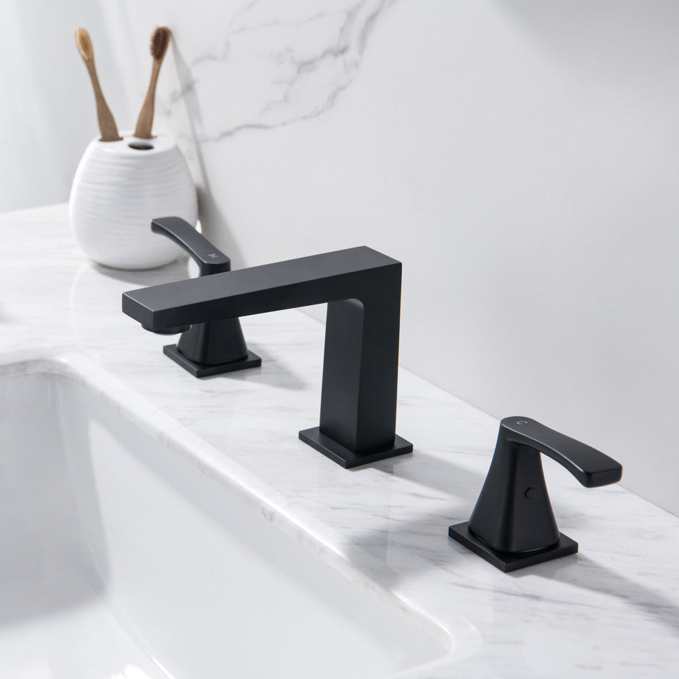 Deck Mounted Classic 90 Degree Dual Handles Widespread Bathroom Faucet, Matte Bl
