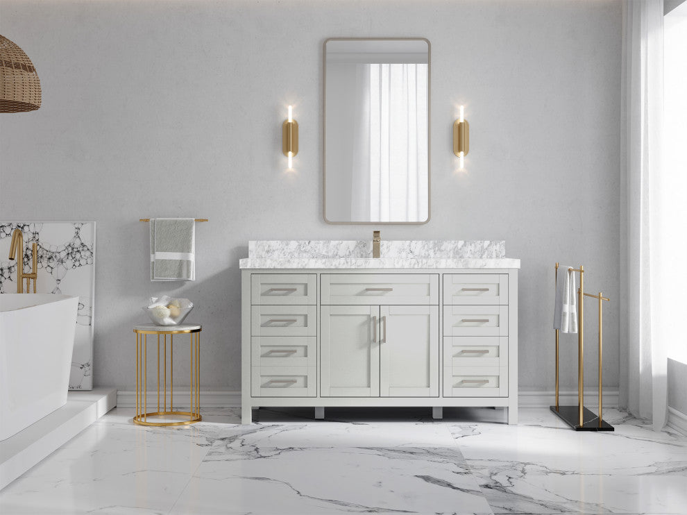 Cambridge 60 Single Bathroom Vanity in Coventry Gray 2" Carrara Marble