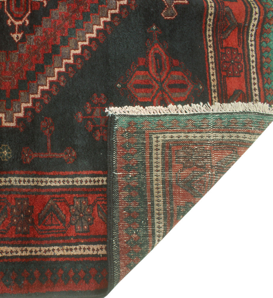 Vintage Distressed Brixton Black/Rust Rug, 5'3x9'1