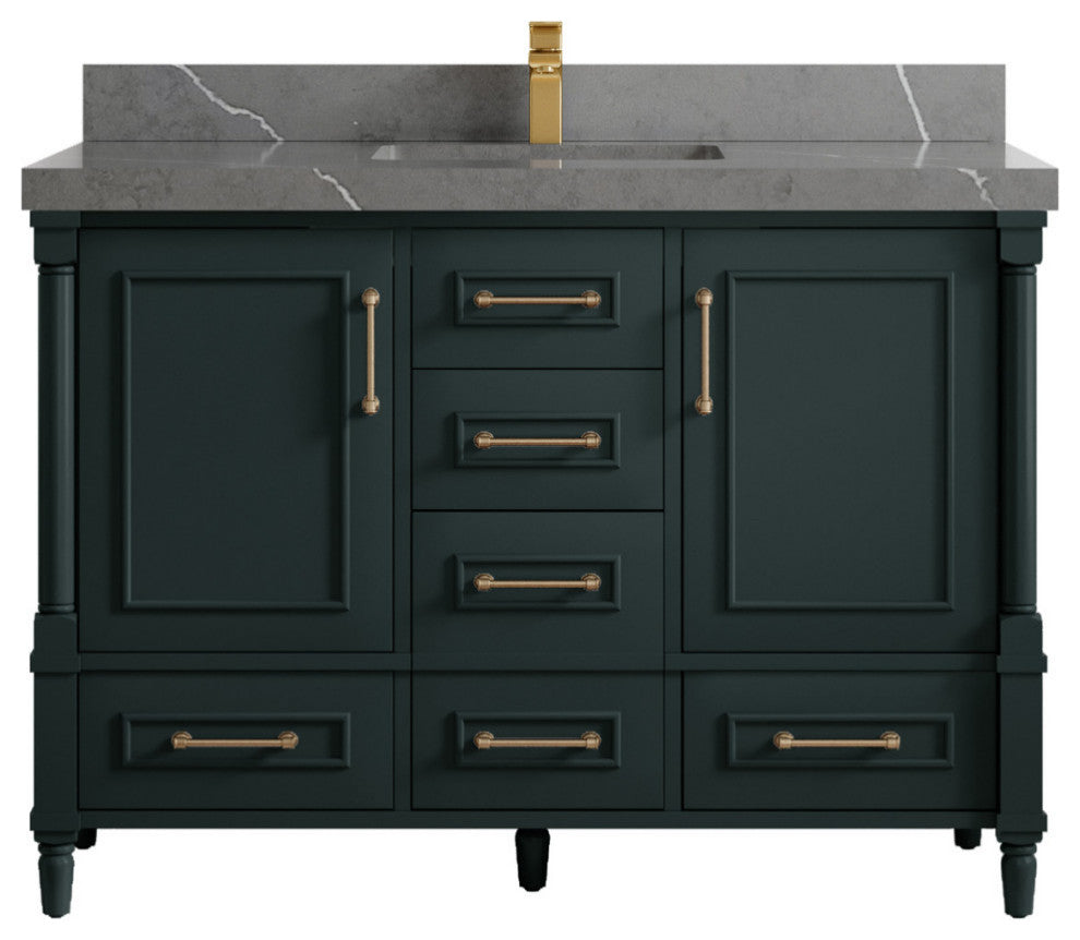 Aberdeen 48 Single Sink Bath Vanity in Dark Forest Green 2" Piatra Gray