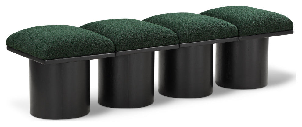 Pavilion Boucle Fabric Upholstered 4-Piece Modular Bench, Green, Black Finish
