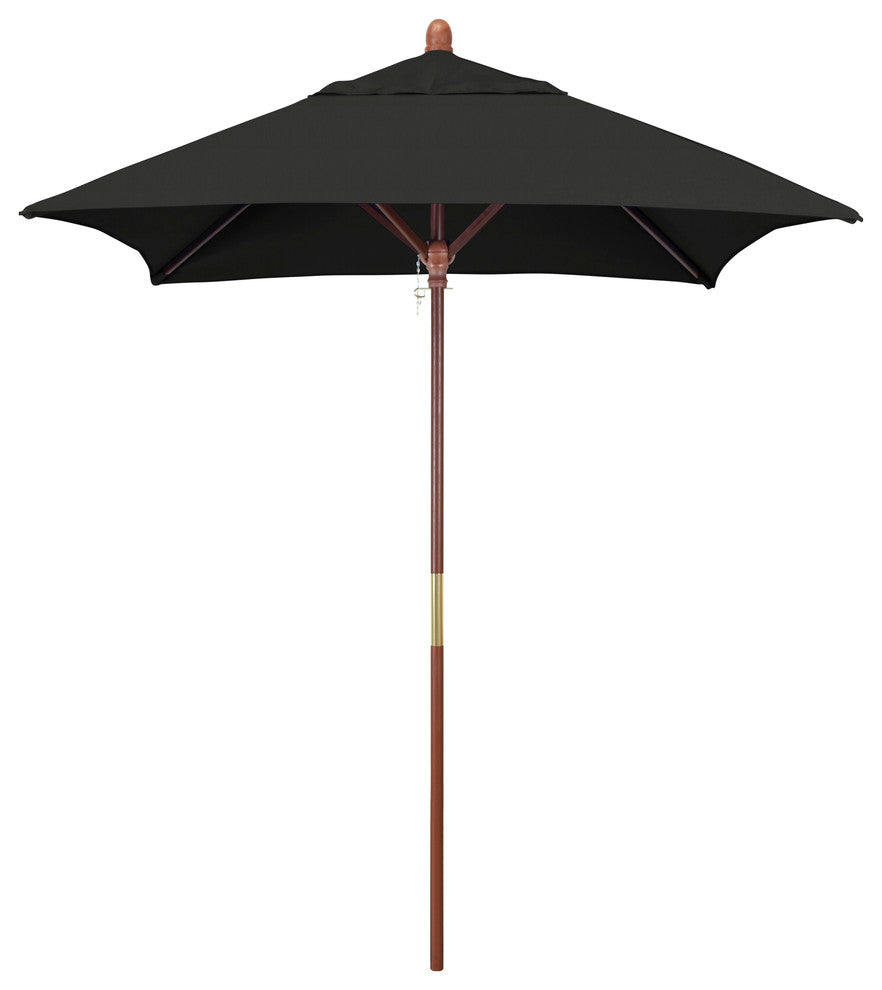 6' Square Push Lift Wood Umbrella, Sunbrella, Black