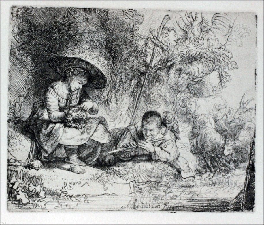 Rembrandt Van Rijn The Flute Player, 20"x25" Wall Decal Print
