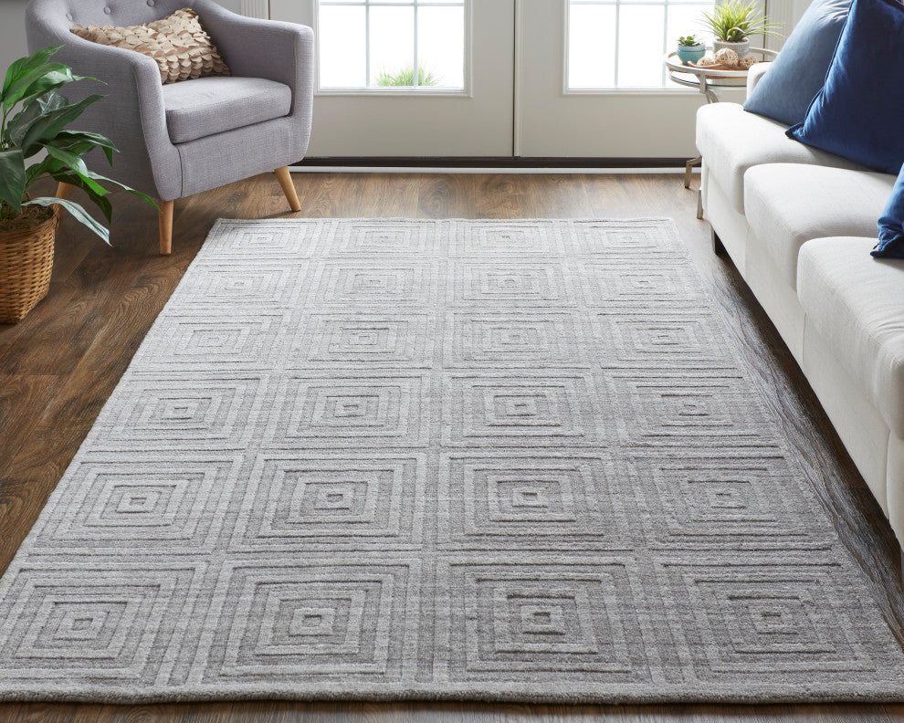 Weave & Wander Tatem Minimal Viscose Rug, Beige/Gray, 5' x 8' Rug
