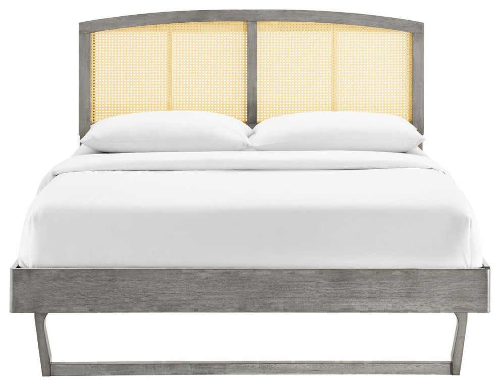 Sierra Cane and Wood Full Platform Bed With Angular Legs MOD-6699-GRY