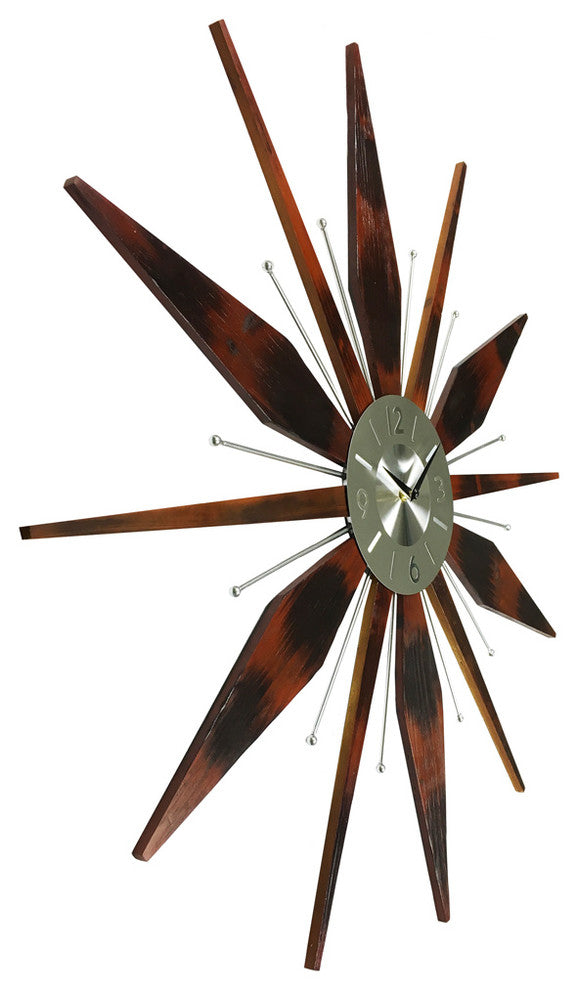 Utopia Mid-Century Modern Vintage Sunburst Wall Clock, 30"