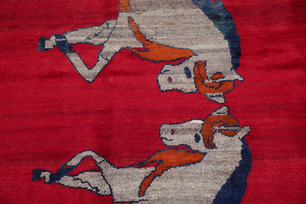 Vintage-Style Hand-Knotted Novelty Traditional Persian Area Rug, Red, 5'6"x4'2
