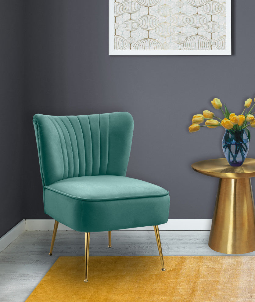 Tess Channel Tufted Velvet Upholstered Accent Chair, Mint