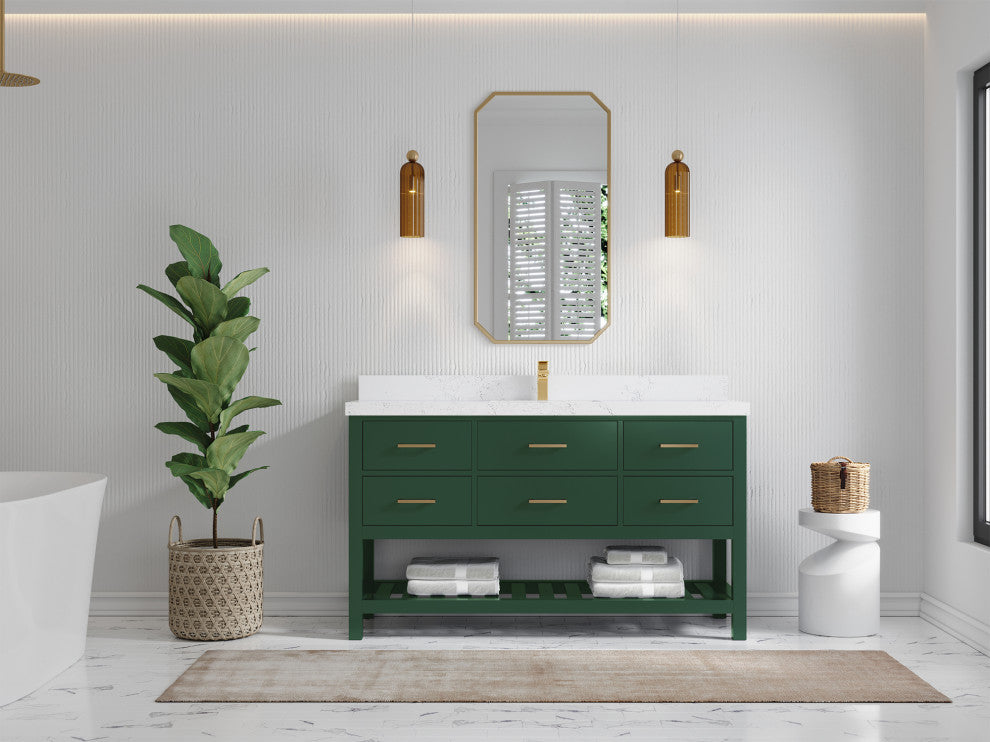 Parker 60 Single Sink Bathroom Vanity in Lafayette Green  2" Empira Quartz