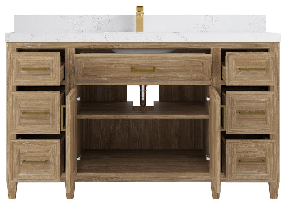 Santa Monica 60 Single Sink Bathroom Vanity in Whitewashed Teak 2" Empira Quartz