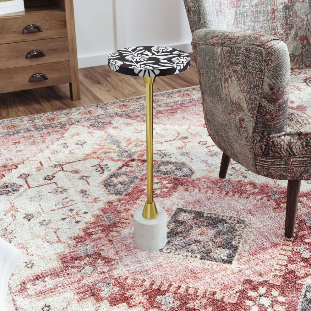 Sofa Side Table, Round, Artificial Marble, Iron Metal, Gold, White, Hospitality