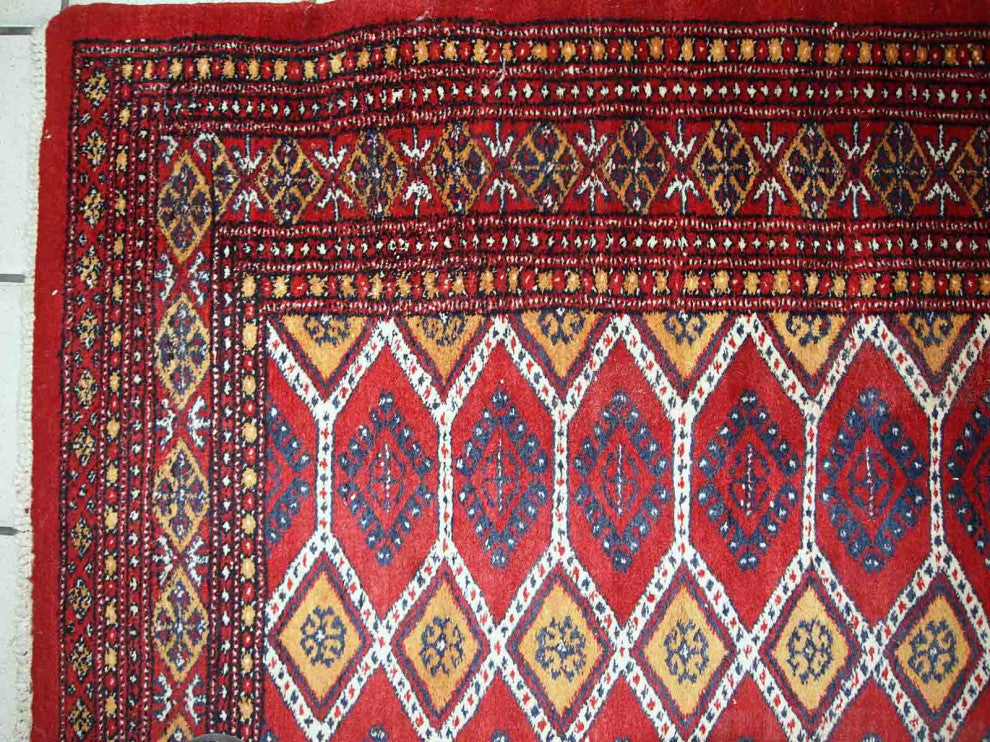 Handmade Vintage Uzbek Bukhara Rug, 3.3'x4.9', 100cmx152cm 1960s