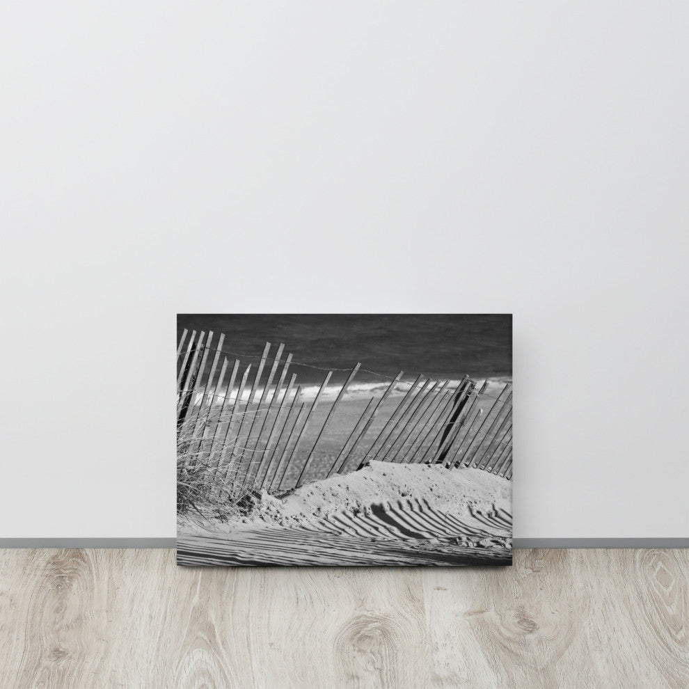 Sandy Beach Fence Coastal Landscape Photo Canvas Wall Art Print, 12" X 16"