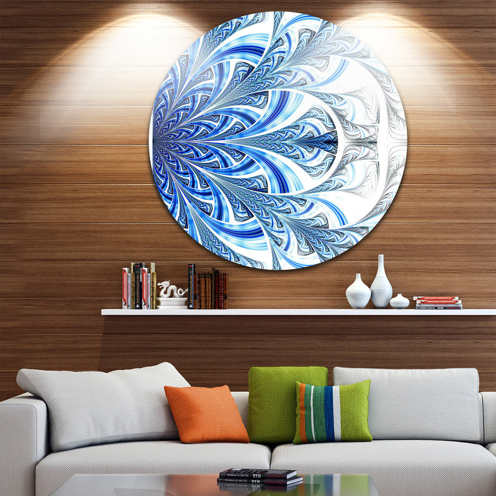 Fractal Flower In Soft Blue Digital Art, Floral Disc Metal Artwork, 11"