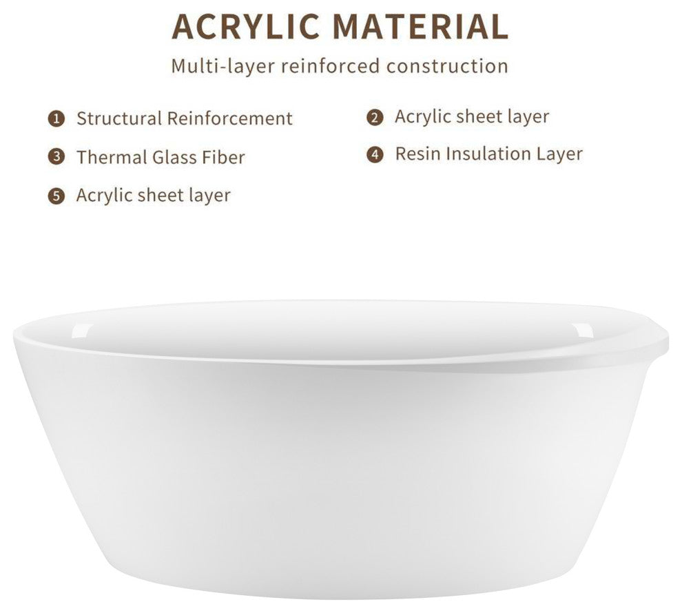 Acrylic Single Slipper Flatbottom Soaking Bathtub in White, 59" X 29"