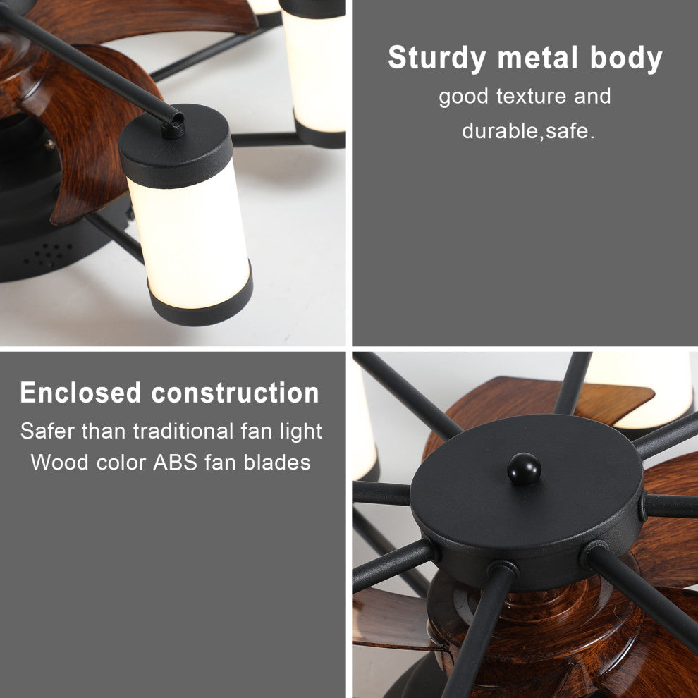 22 in. W x 8 in. H Iron Ceiling Fan in Black and White with Dimmable LED Lights