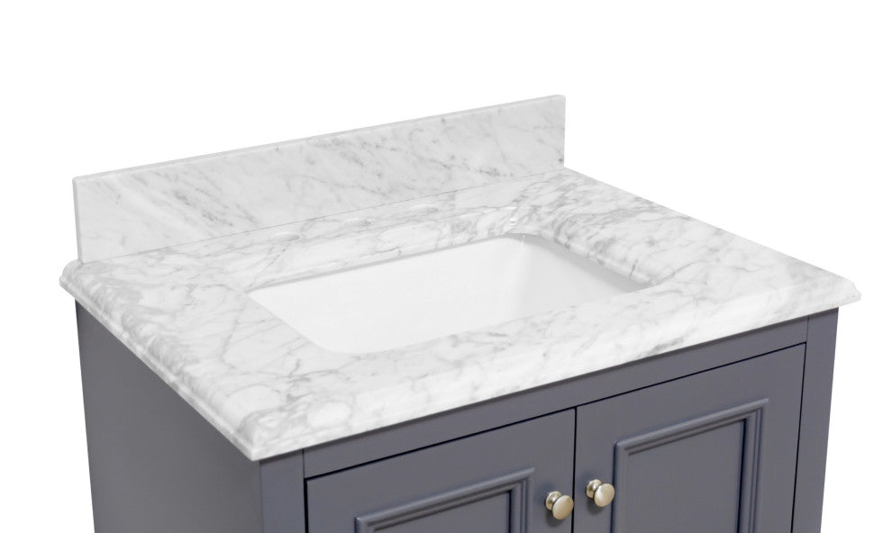 Nantucket 30" Bathroom Vanity, Marine Gray, Carrara Marble