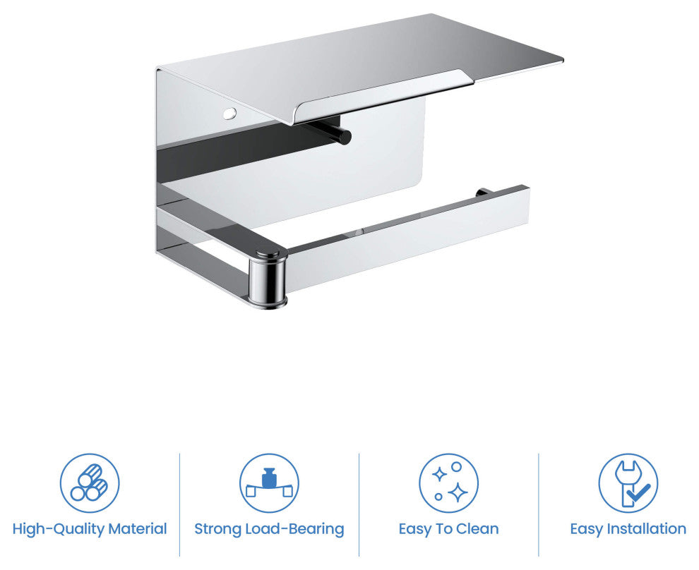 Deco Toilet Paper Holder With Shelf, Chrome