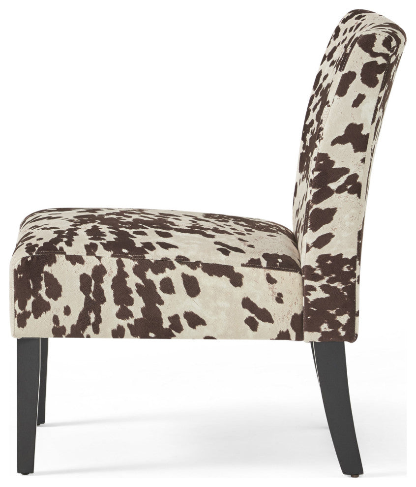 GDF Studio Kalee Contemporary Accent Chair, Cow Print, Matte Black, Fabric