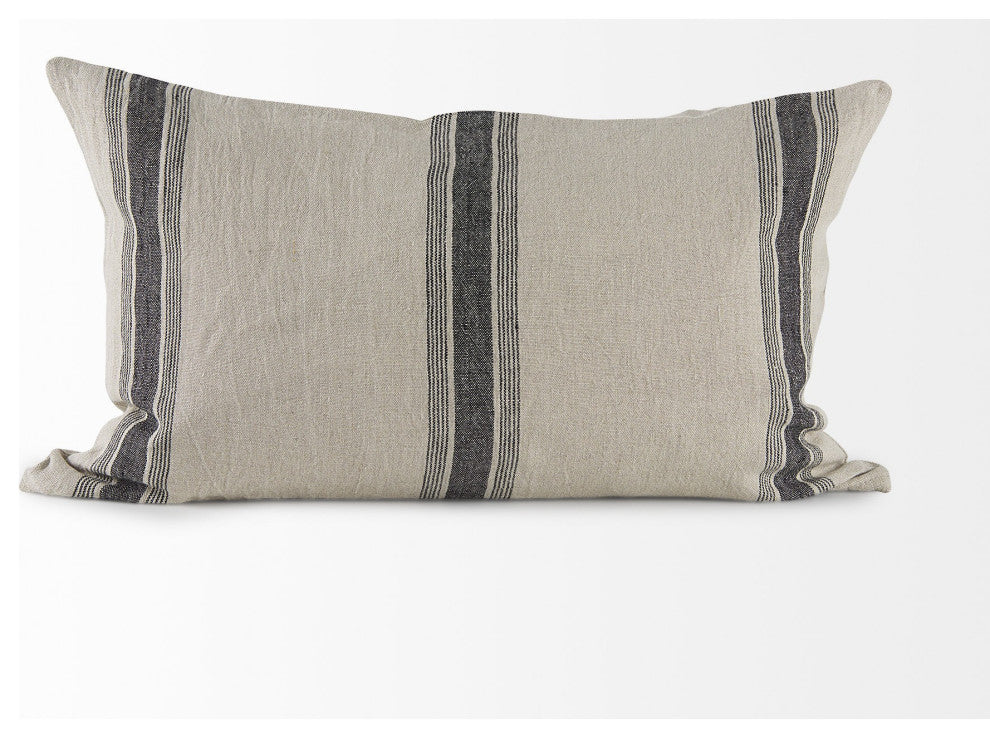 Beige and Black Striped Lumbar Pillow Cover
