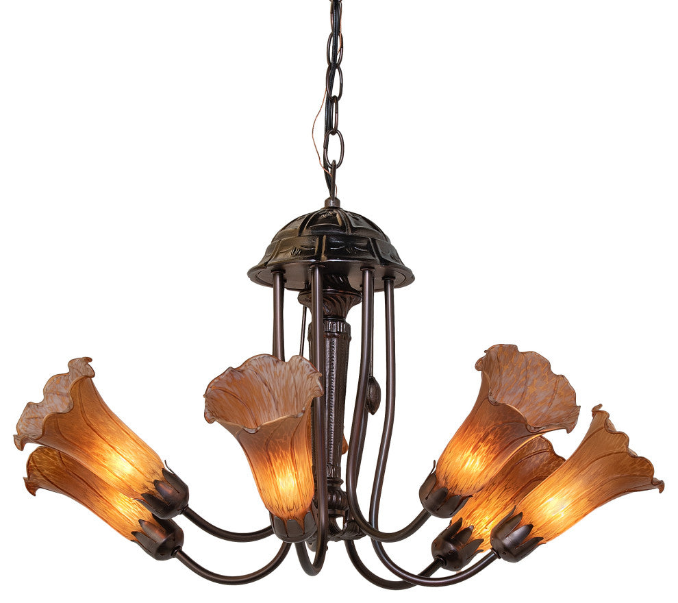24" Wide Amber Tiffany Pond Lily 7 Light Chandelier