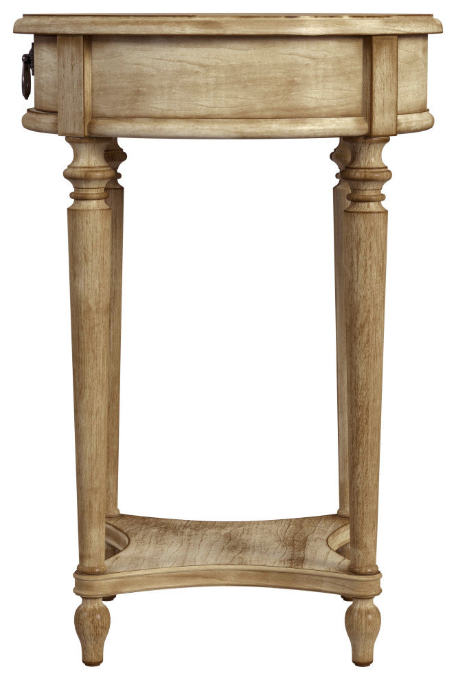 Jules 1-Drawer Round Accent Table, Antique Beige