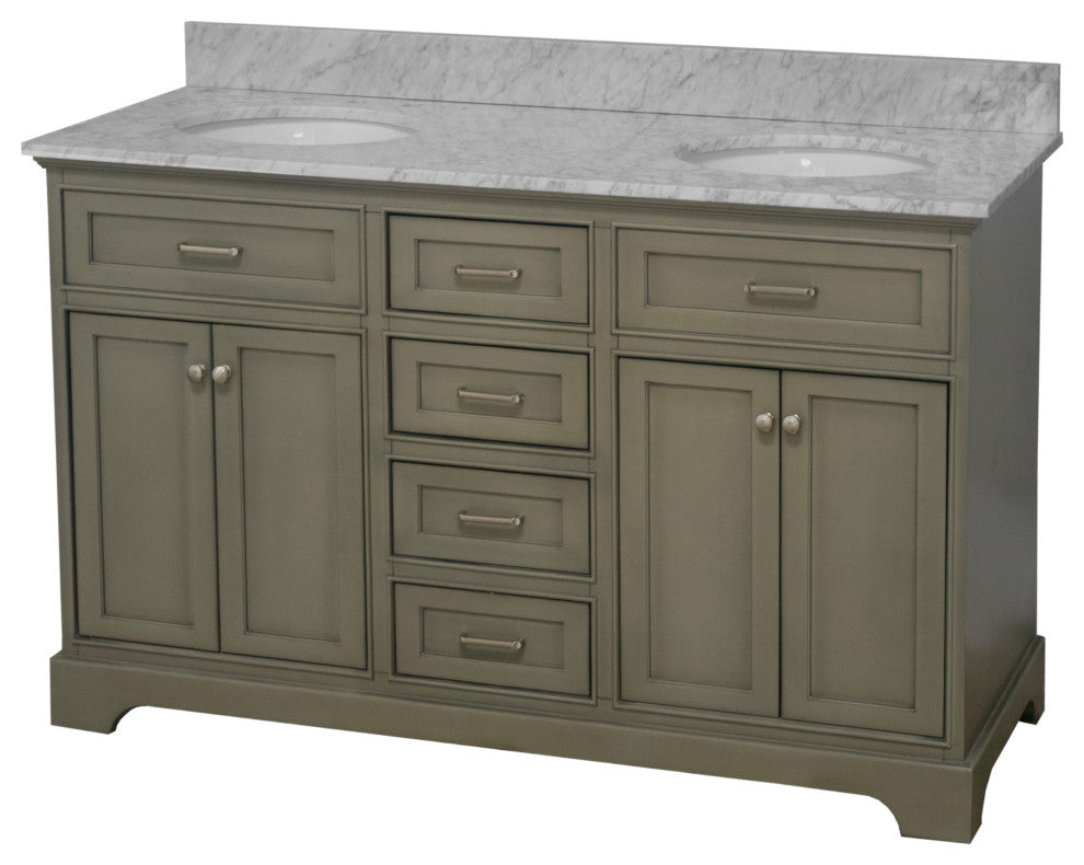 Aria 60" Bathroom Vanity, Weathered Gray, Carrara Marble, Double Vanity