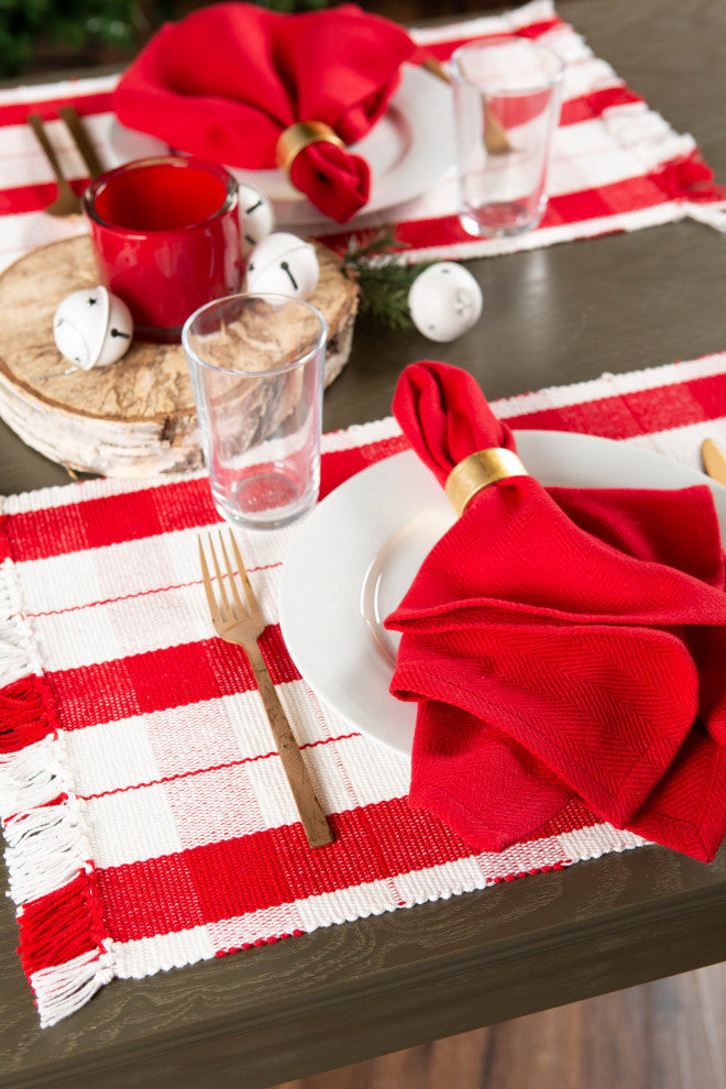Red Tinsel Plaid Fringed Placemat, Set Of 6