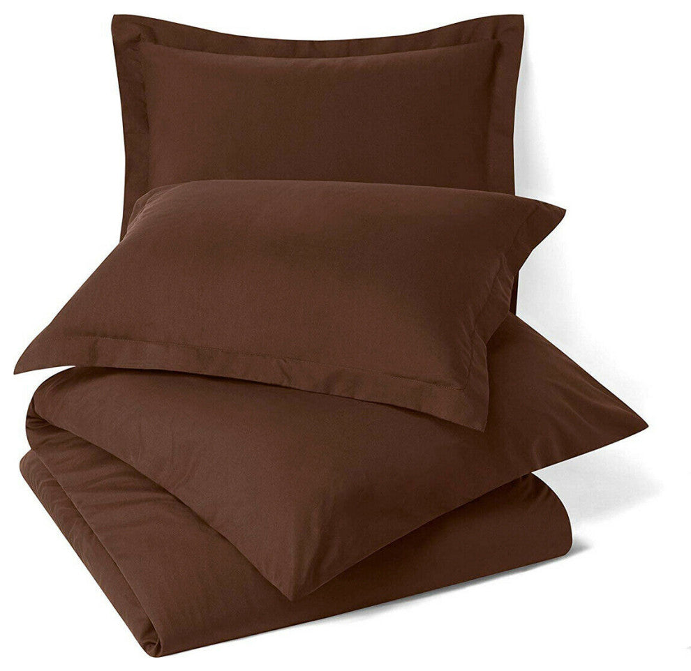 100% Microfiber Solid 3PC Duvet Cover Set, Chocolate, Full/Queen